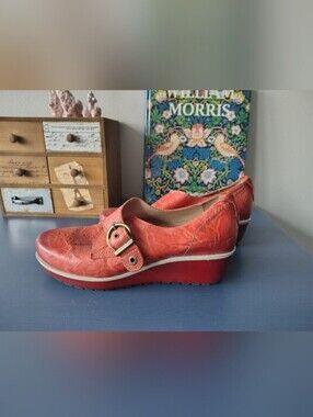 Dromedaris Rusty Maroon Brown Platform Buckle Shoes